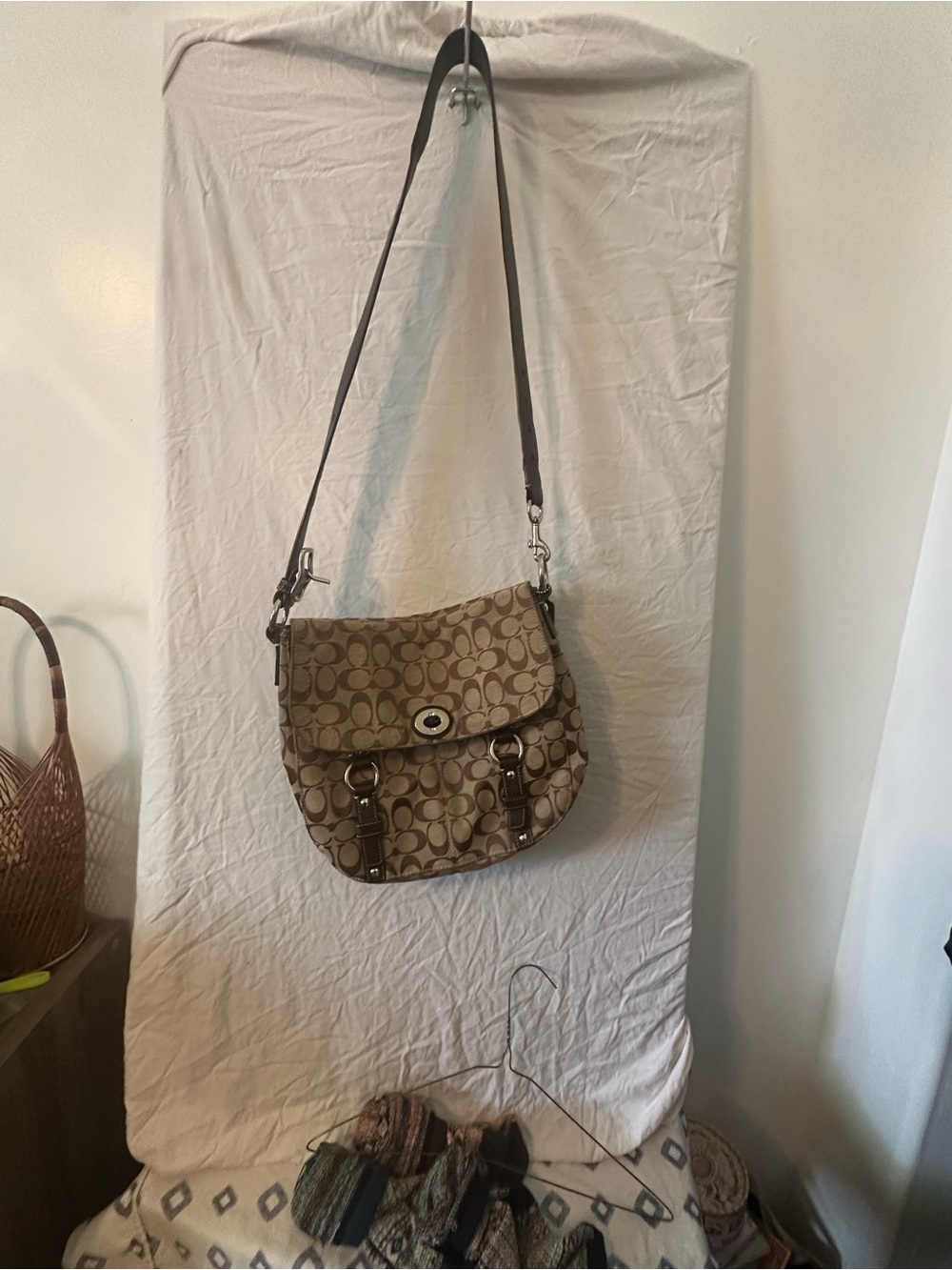 Coach Brown/Khaki Signature Saddle Crossbody